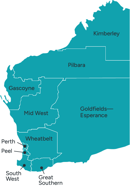Map of Western Australia - all DAMA regions