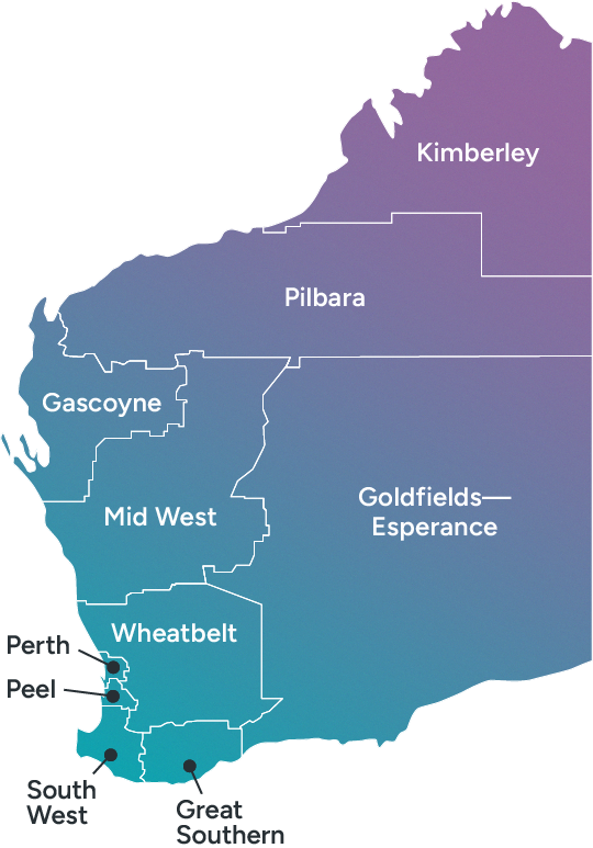 Map of Western Australia - all regions